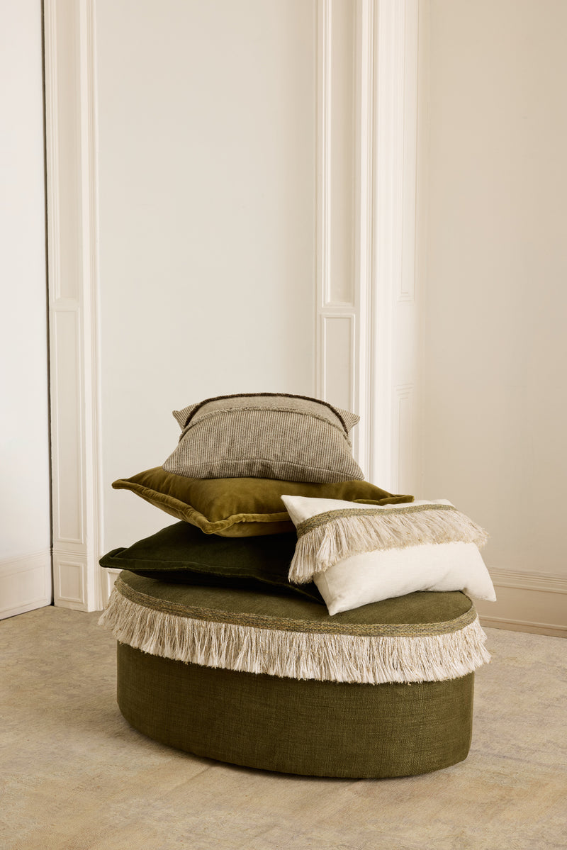 Jungle Silk Cushion with Textured Fringe - Coconut