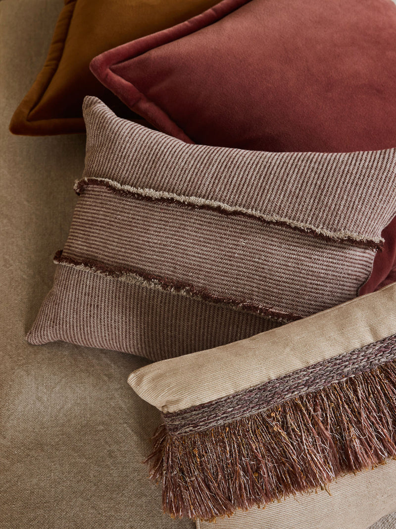 Salopette Cushion with Fringed Panels - Maroon