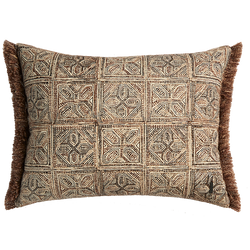 Batik Block Print Cushion with Fringing - Brick