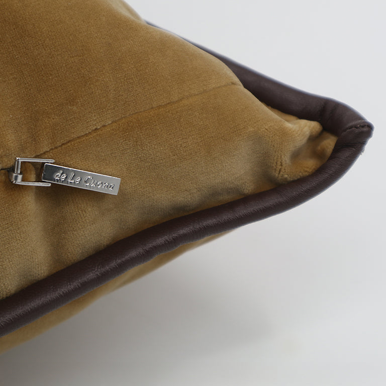 Cashmere Velvet Cushion with Leather Trim - Topaz