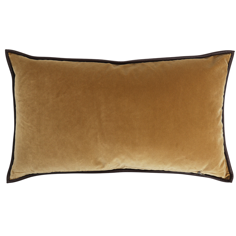 Cashmere Velvet Cushion with Leather Trim - Topaz