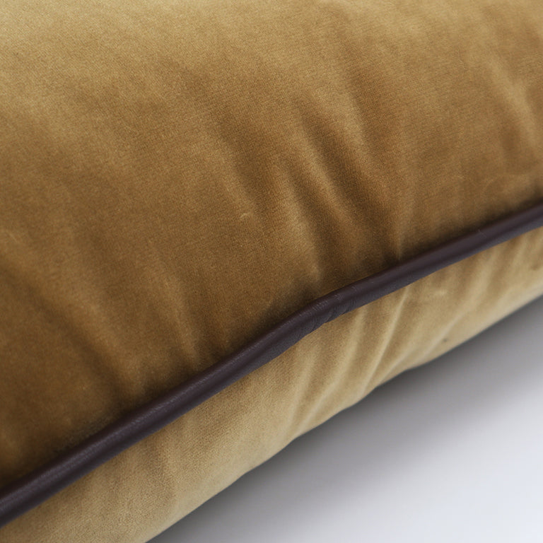 Cashmere Velvet Cushion with Leather Trim - Topaz