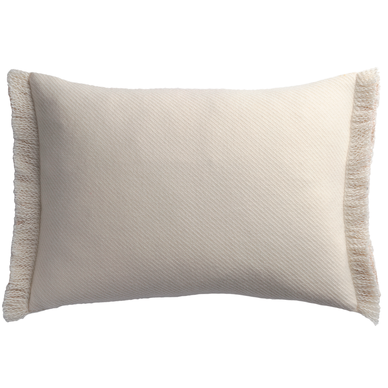 Cashmere Wool Twill Cushion with Fringe - Cream §