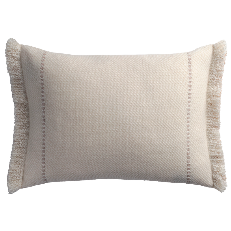 Cashmere Wool Twill Cushion with Fringe - Cream §