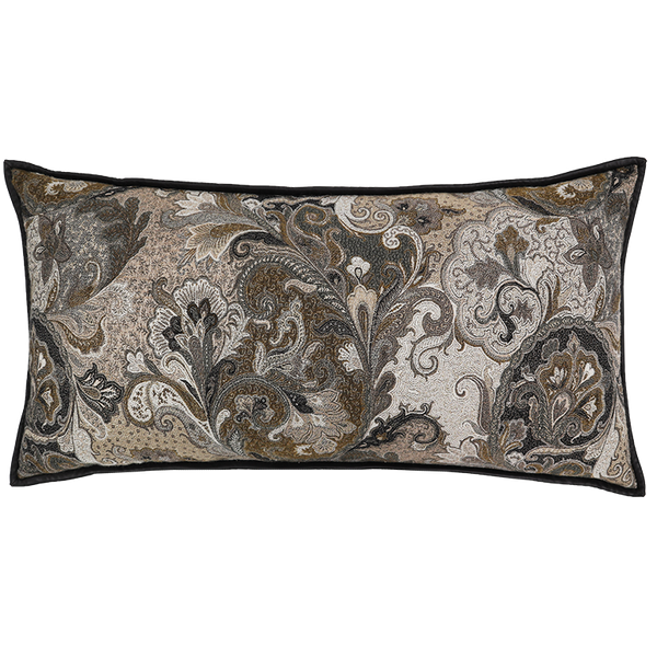 Elizabeth Paisley Cushion with Leather Trim - Partridge