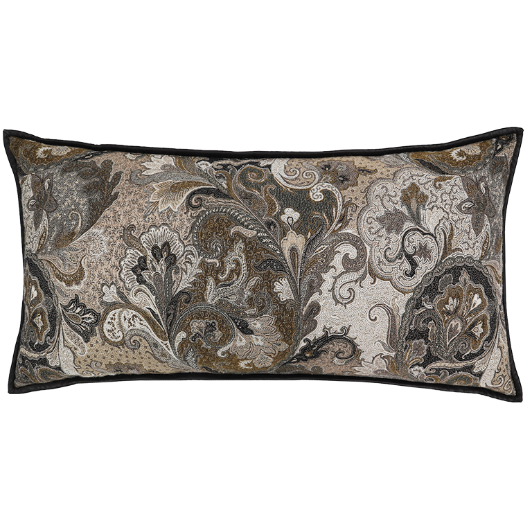 Elizabeth Paisley Cushion with Leather Trim - Partridge