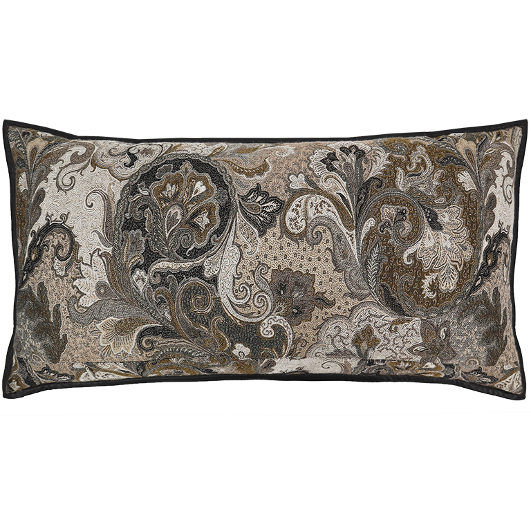 Elizabeth Paisley Cushion with Leather Trim - Partridge