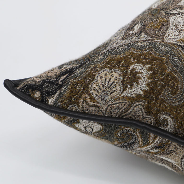 Elizabeth Paisley Cushion with Leather Trim - Partridge