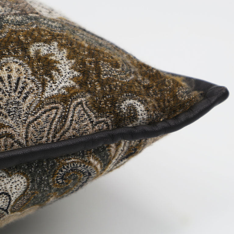 Elizabeth Paisley Cushion with Leather Trim - Partridge