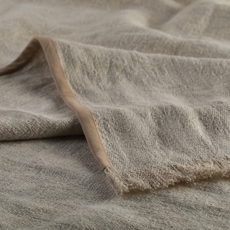 Embossed Linen Throw with Suede Trim