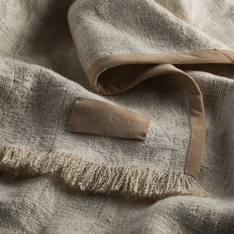 Embossed Linen Throw with Suede Trim