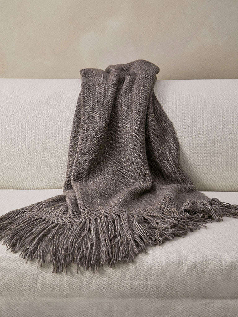 Handwoven Llama Throw - Natural Grey