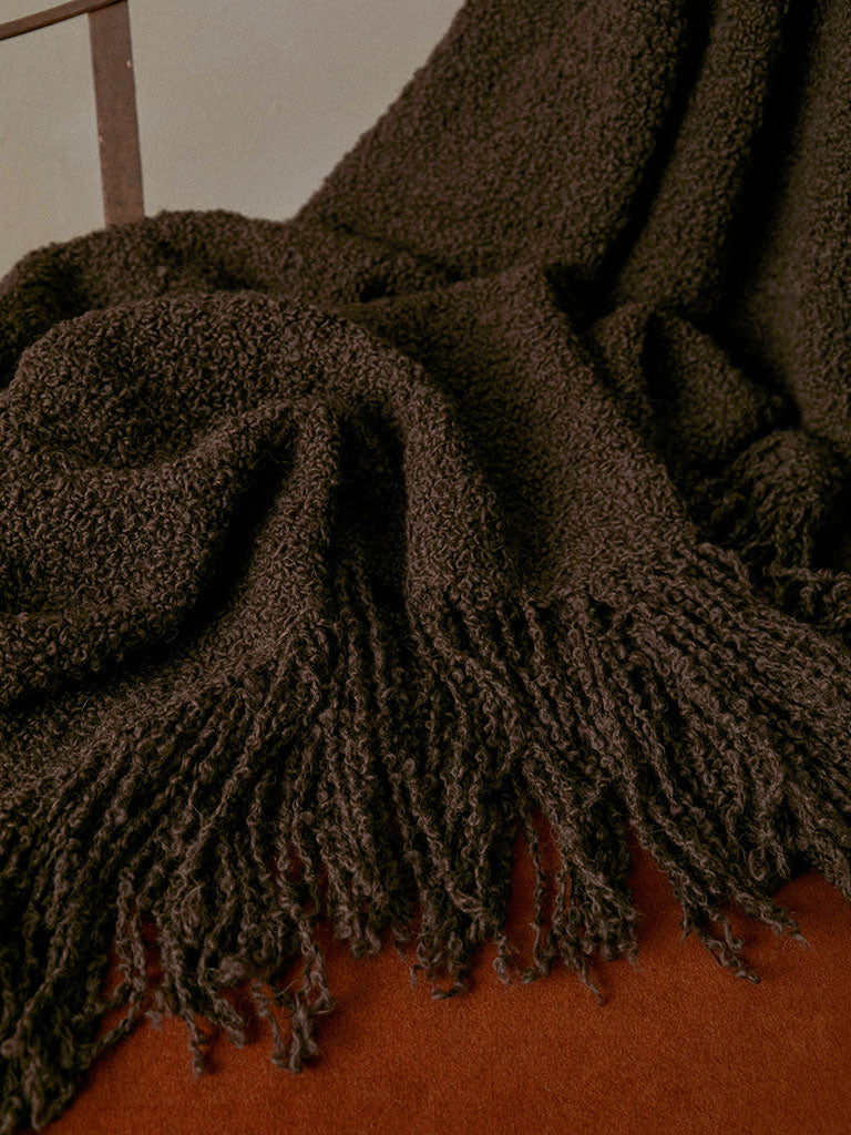 Handwoven Alpaca Blanket with Fringe - Cacao