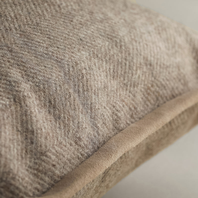 Herringbone Wool Cushion with Suede Trim