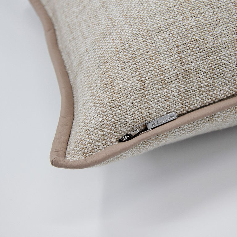 Hoxton Cushion with Leather Detail - Flax §