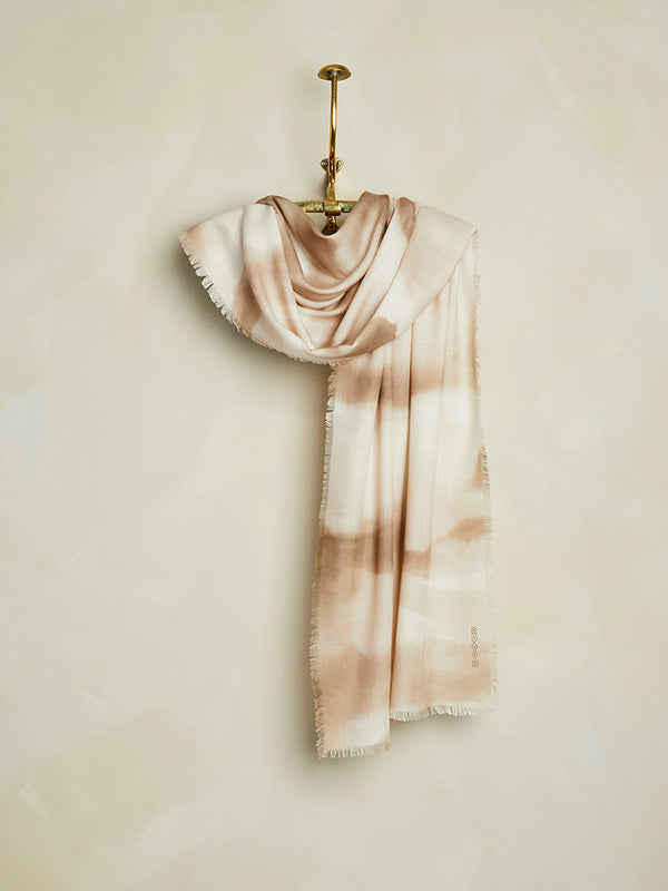 Ink Wash Cashmere Scarf - Cream