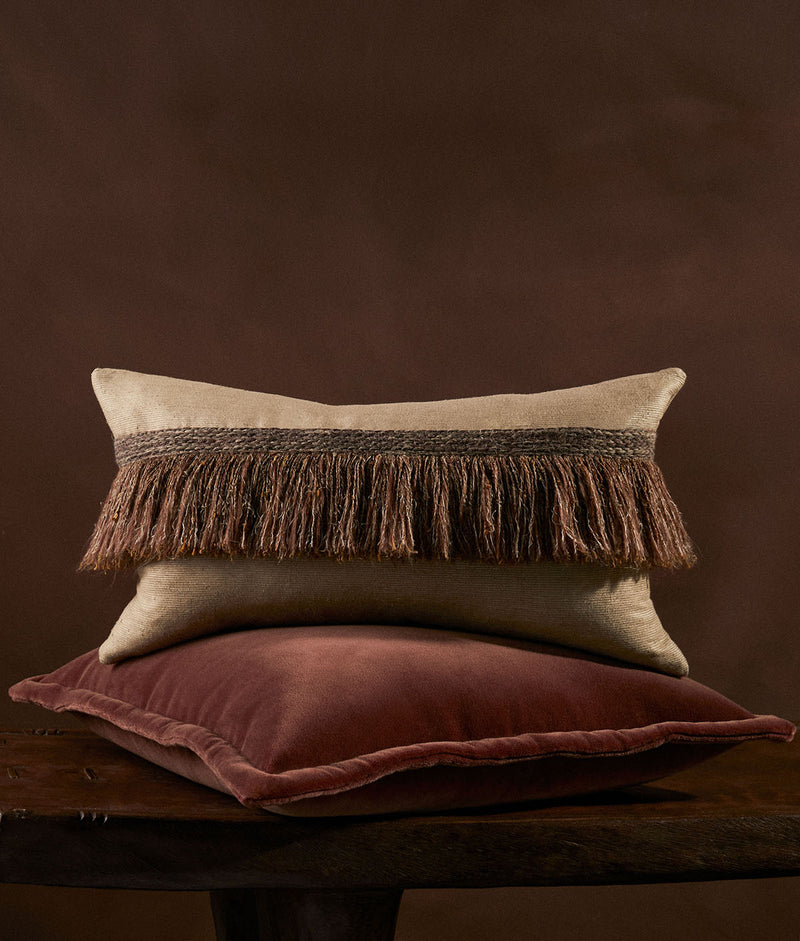 Jungle Silk Cushion with Textured Fringe - Sugarcane