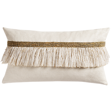 Jungle Silk Cushion with Textured Fringe - Coconut