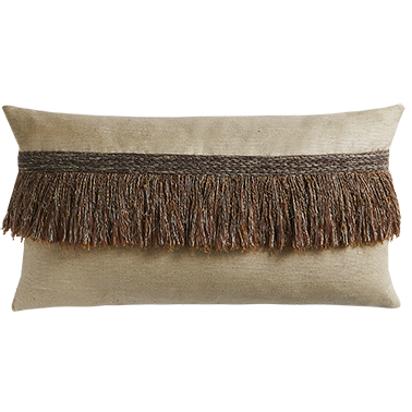 Jungle Silk Cushion with Textured Fringe - Sugarcane