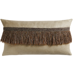 Jungle Silk Cushion with Textured Fringe - Sugarcane
