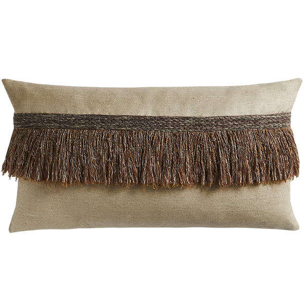 Jungle Silk Cushion with Textured Fringe - Sugarcane
