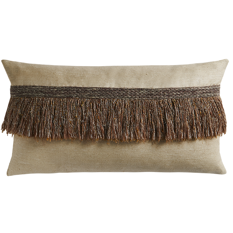 Jungle Silk Cushion with Textured Fringe - Sugarcane