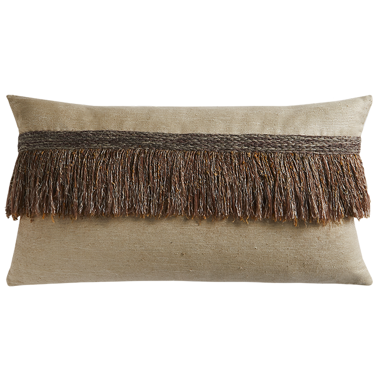 Jungle Silk Cushion with Textured Fringe - Sugarcane