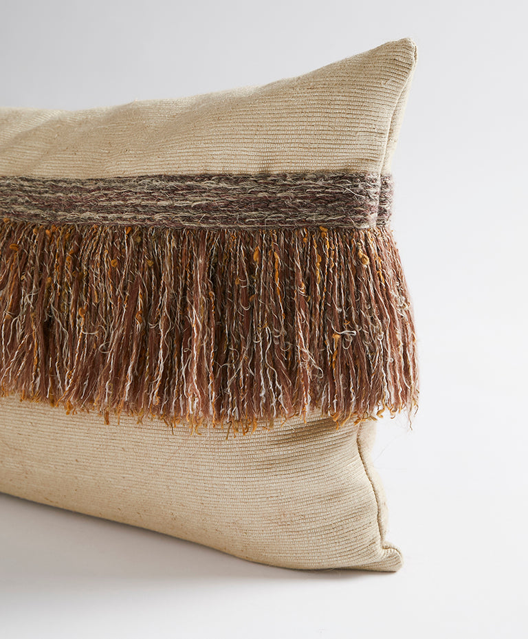 Jungle Silk Cushion with Textured Fringe - Sugarcane