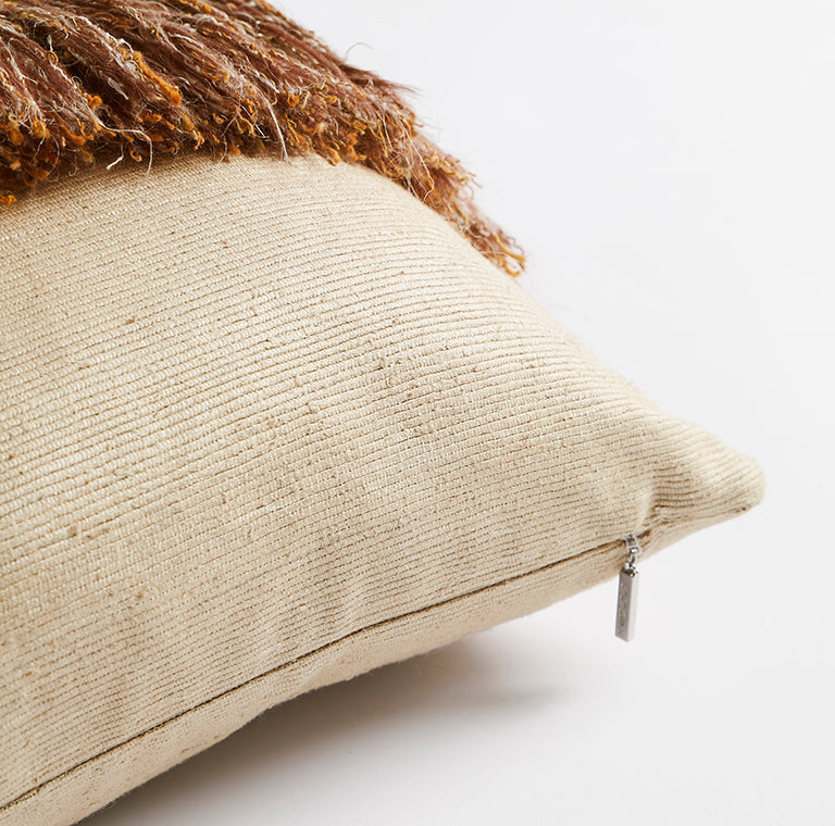 Jungle Silk Cushion with Textured Fringe - Sugarcane