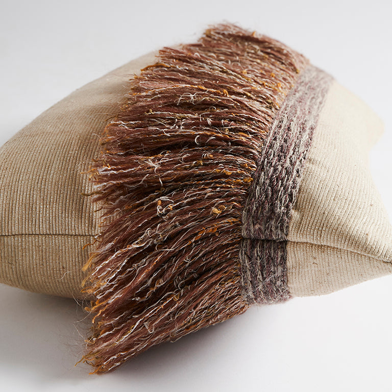 Jungle Silk Cushion with Textured Fringe - Sugarcane