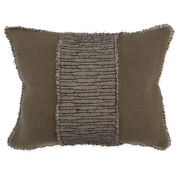 Karoo Cushion with Nara Panel Detail - Soft Clay / Thistle