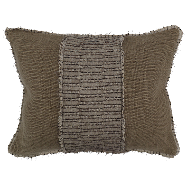 Karoo Cushion with Nara Panel Detail - Soft Clay / Thistle