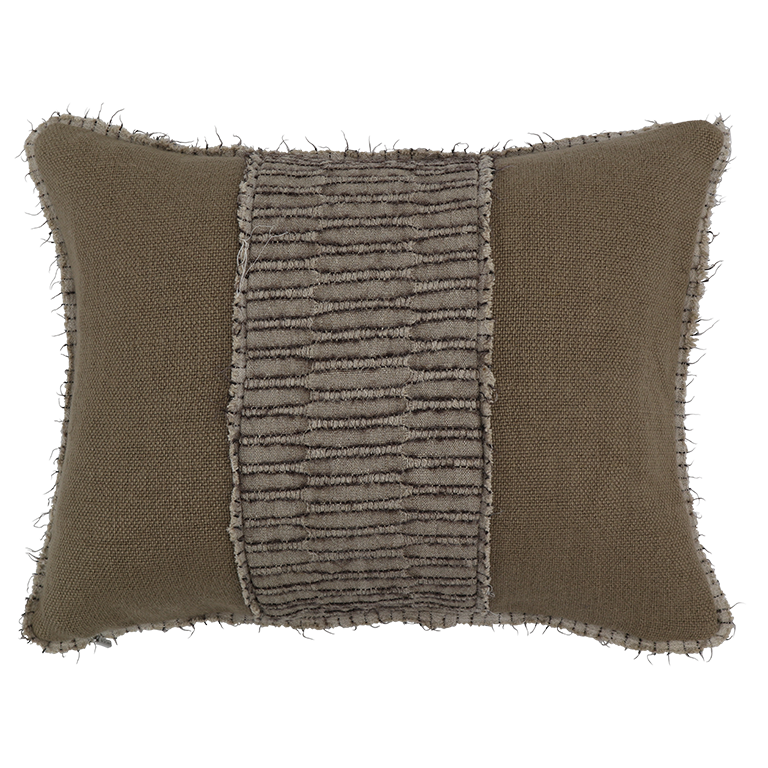 Karoo Cushion with Nara Panel Detail - Soft Clay / Thistle