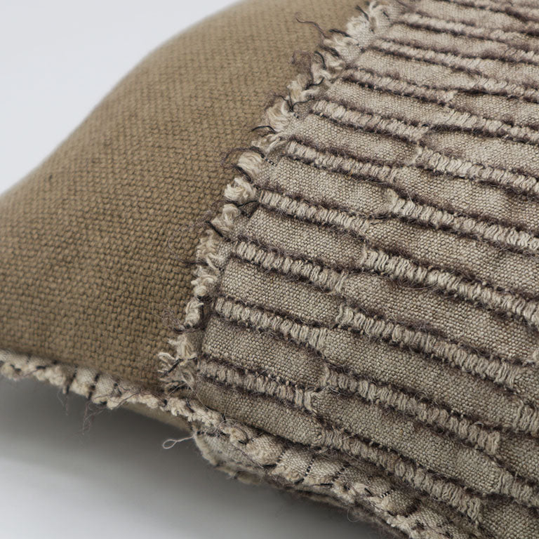 Karoo Cushion with Nara Panel Detail - Soft Clay / Thistle