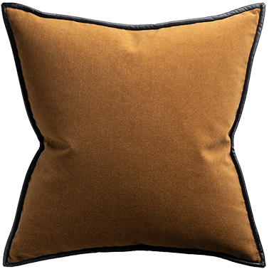 Merino Velvet Cushion with Black Leather Trim - Maple