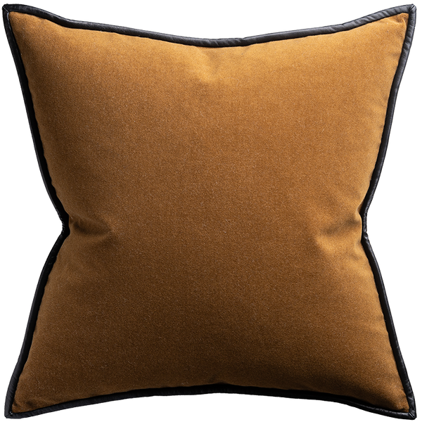 Merino Velvet Cushion with Black Leather Trim - Maple