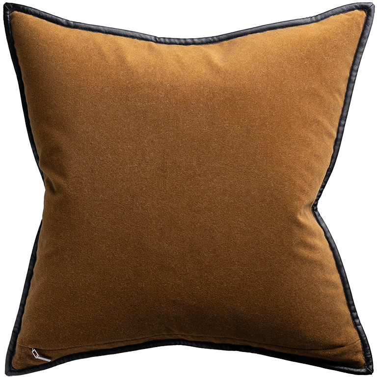 Merino Velvet Cushion with Black Leather Trim - Maple