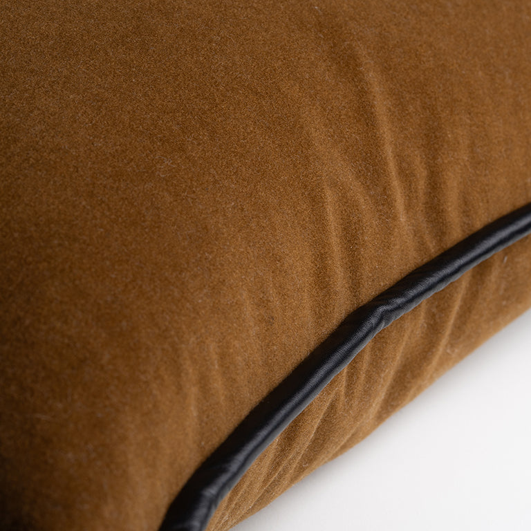 Merino Velvet Cushion with Black Leather Trim - Maple