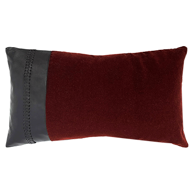 Merino Velvet Cushion with Bourneville Leather Braiding - Currant