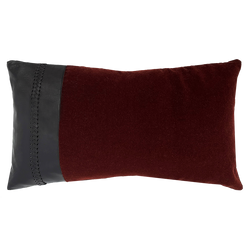 Merino Velvet Cushion with Bourneville Leather Braiding - Currant