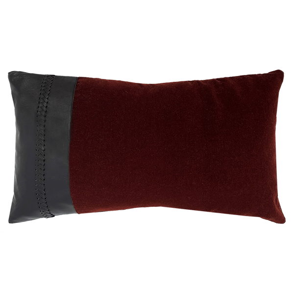 Merino Velvet Cushion with Bourneville Leather Braiding - Currant