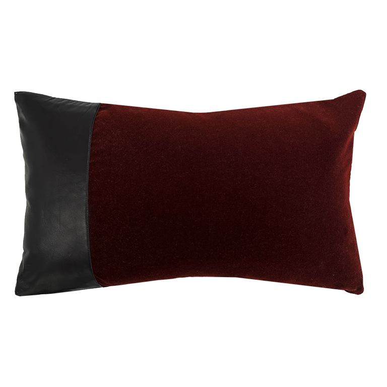 Merino Velvet Cushion with Bourneville Leather Braiding - Currant