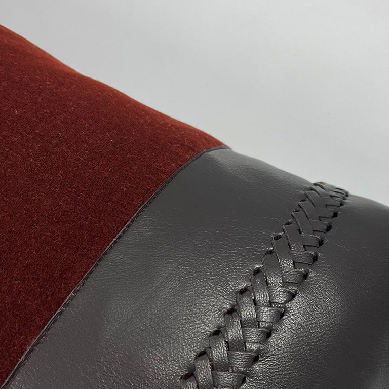 Merino Velvet Cushion with Bourneville Leather Braiding - Currant