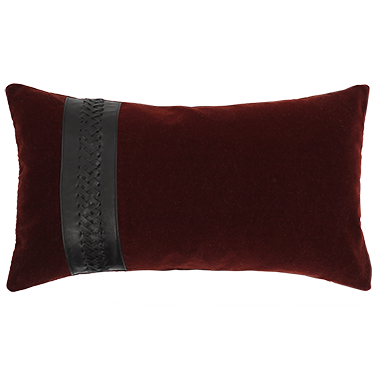 Merino Velvet Cushion with Leather Braiding - Currant