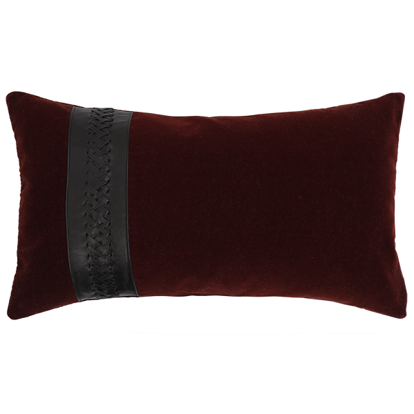 Merino Velvet Cushion with Leather Braiding - Currant