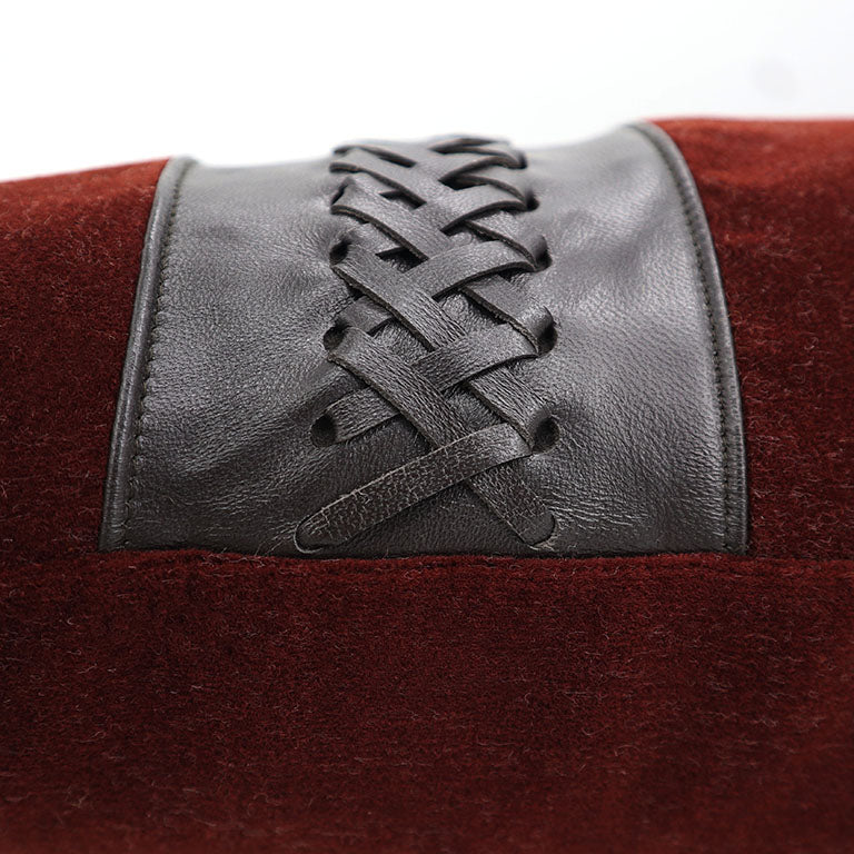 Merino Velvet Cushion with Leather Braiding - Currant