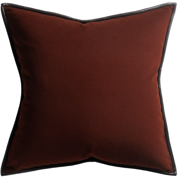 Merino Velvet Cushion with Leather Trim - Currant