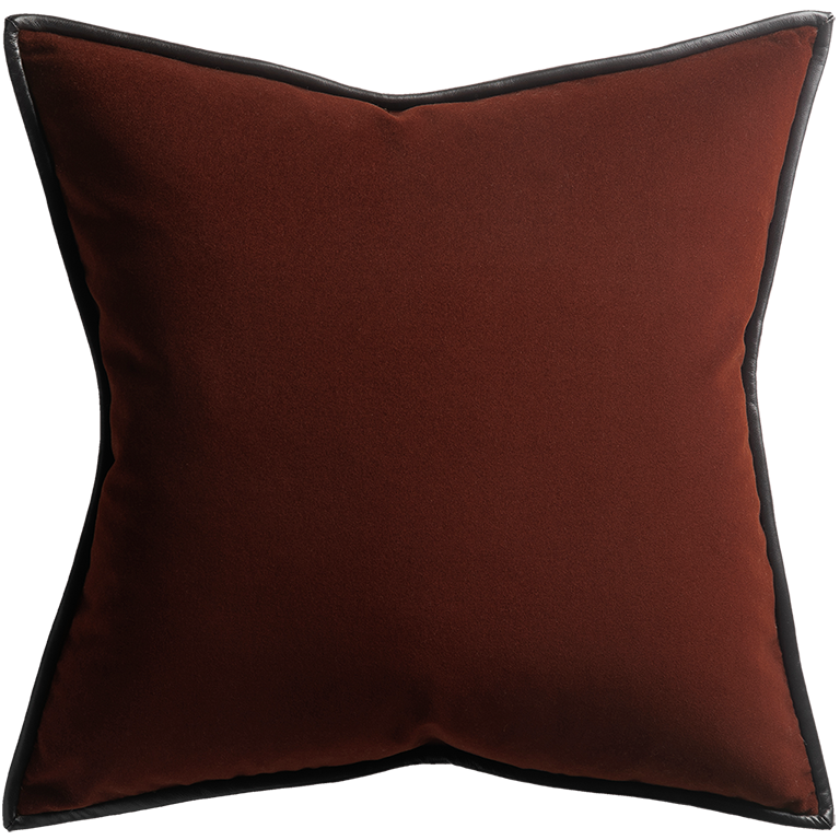 Merino Velvet Cushion with Leather Trim - Currant §