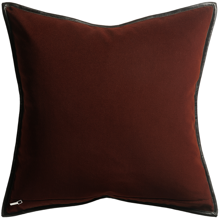 Merino Velvet Cushion with Leather Trim - Currant §