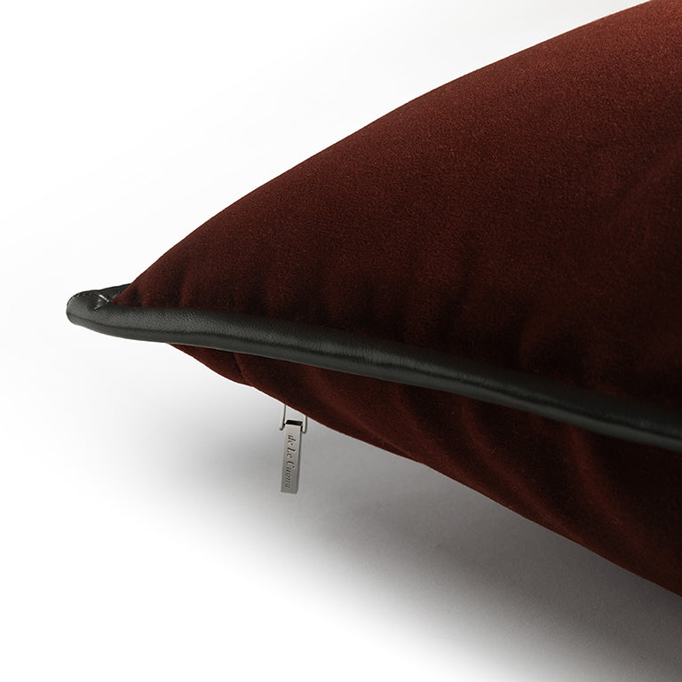 Merino Velvet Cushion with Leather Trim - Currant §